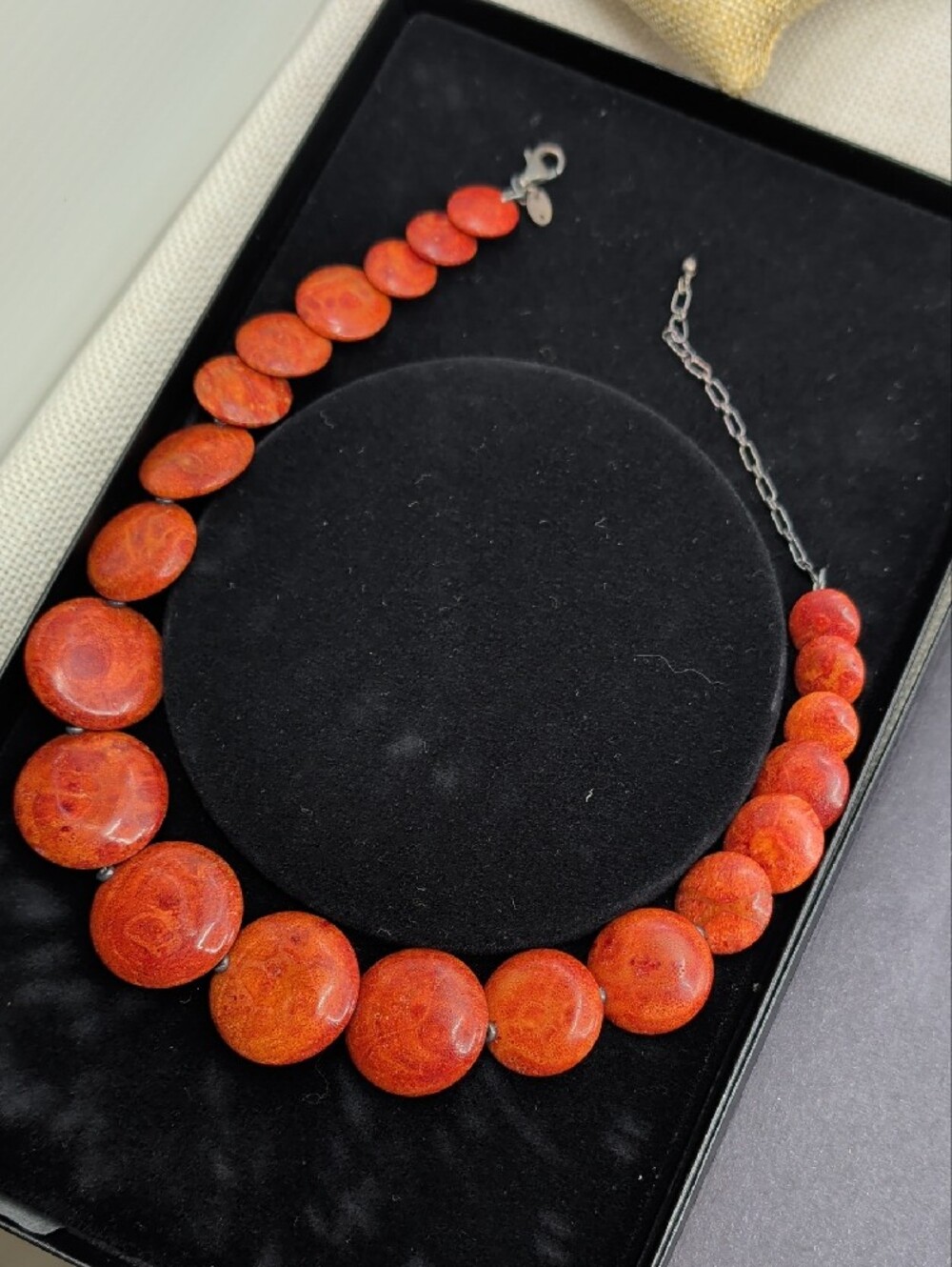 Vintage Sponge Coral 925 Sterling Silver Graduated Disc Adjustable Necklace - Picture 8 of 16